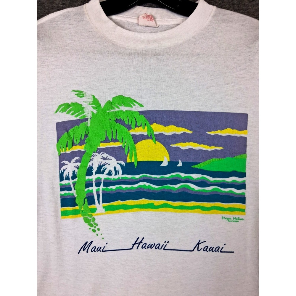 VTG Mens Shirt XL White Maui Kauai Hawaii Beach 90s Single Stitch USA Royal